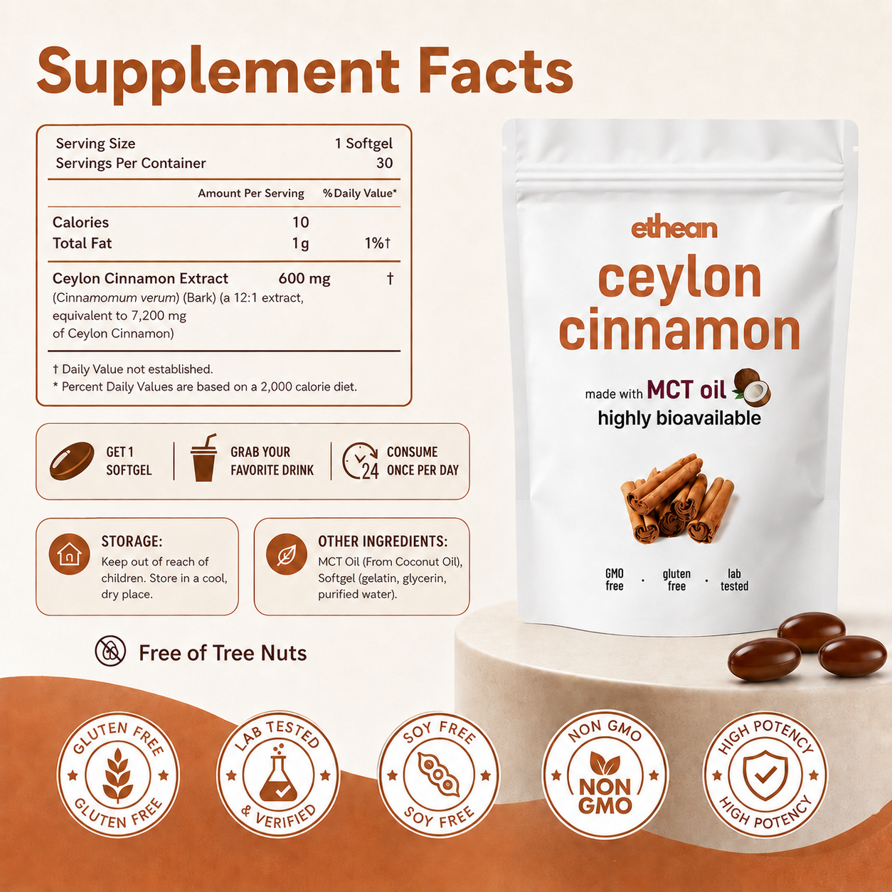 Ceylon Cinnamon 7200mg Equivalent with MCT Oil