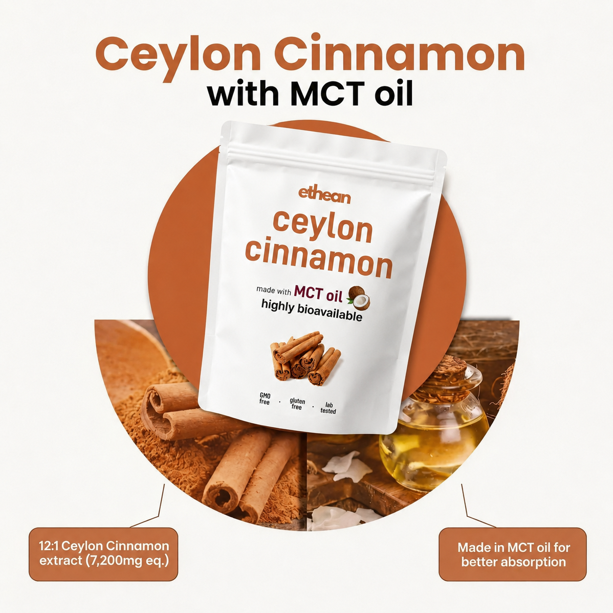 Ceylon Cinnamon 7200mg Equivalent with MCT Oil